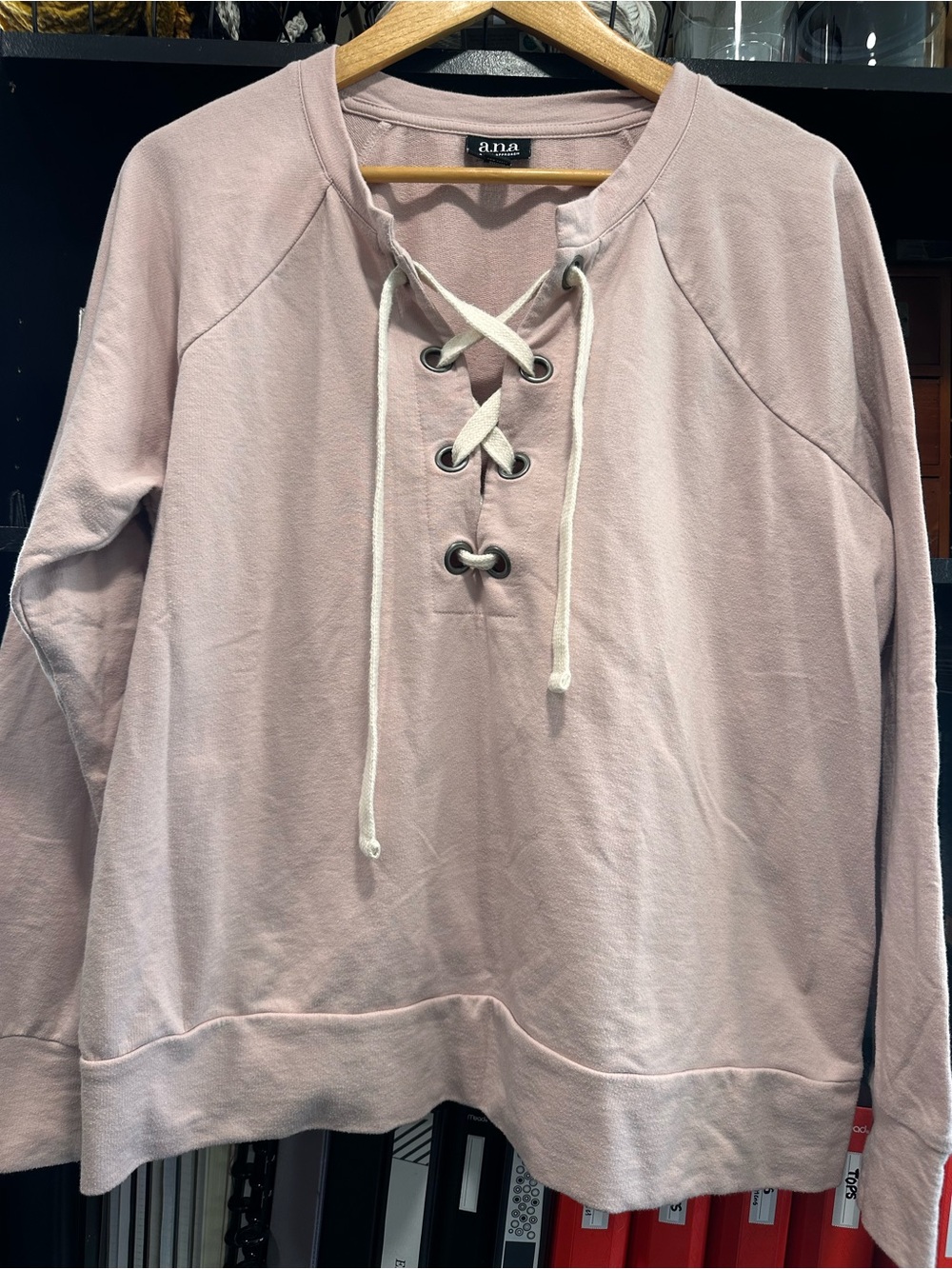 a.n.a Dusty Rose Lace-Up Pullover Sweatshirt